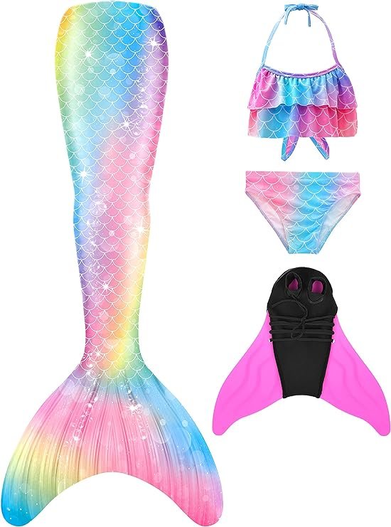 trajes de baño niños sirena rosa dunfun