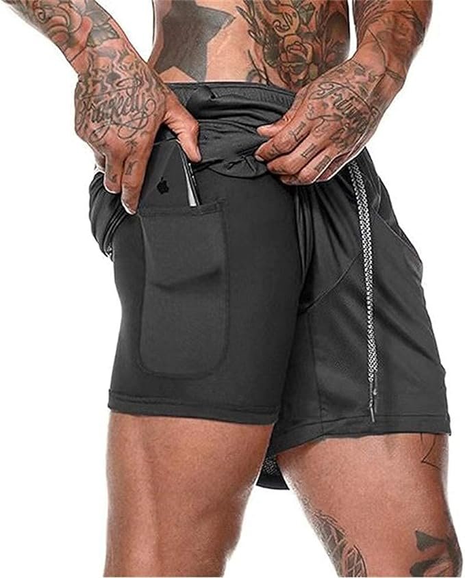 Shorts deportivos Shorts para correr 2 en 1 para mujer Secado rápido  Ejercicio de entrenamiento acti Lixada